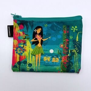 Swanson Tiki Hula Dancers Zipper Pouch Teal Tropical Mid Century Modern Retro